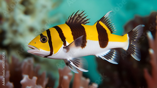 Side view of Foxface rabbitfish (Siganus vulpinus), tropical marine species isolated on white background photo