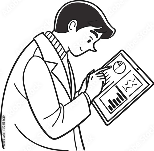 Retro vector drawing of a businessman or worker reading a newspaper, a comic illustration with people and a sign