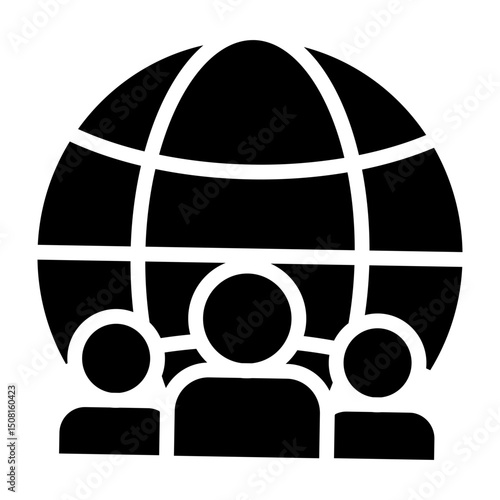 Globe with People Vector Glyph Icon Design