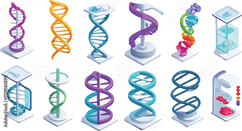 Colorful isometric dna models science genetics research