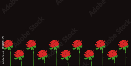 Red Rose Frame isolated black background. Vector illustration of red Roses Frame with Empty space for text. Perfect border for Valentine's Day banner. EPS 10