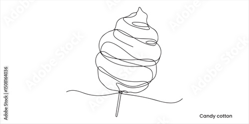 Candy cotton continuous single line art drawing sketch on white background