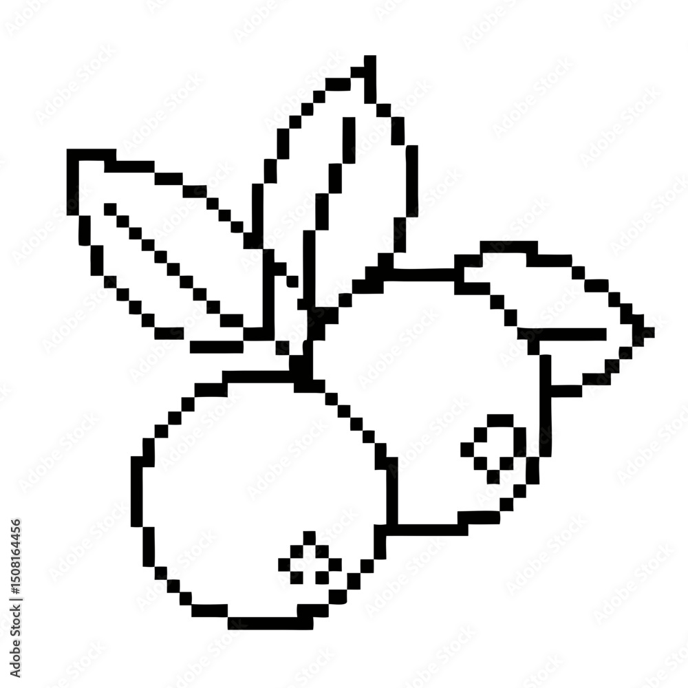 Fototapeta premium pixel outline blueberries with leaves on a transparent background for modern design