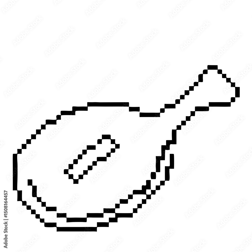 Fototapeta premium Detailed pixel line art of a cooked pork chop on a transparent background for culinary use