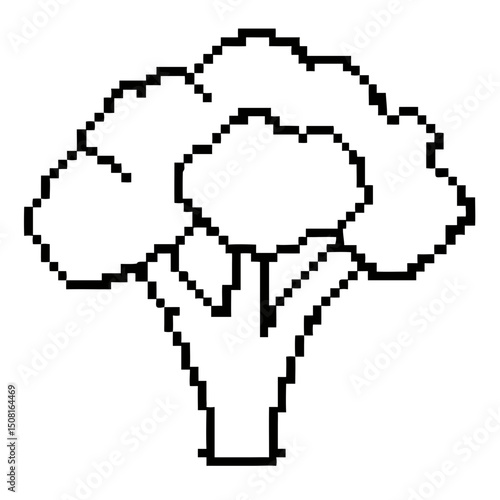 Broccoli in pixel art style showing intricate details of its florets and stalk