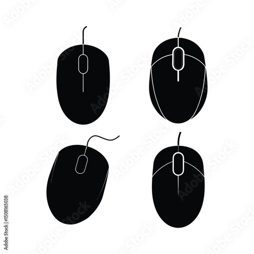 A set of computer mouse silhouette vector art illustration