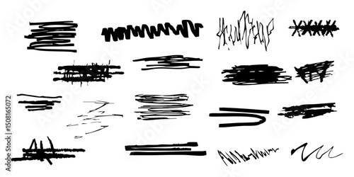 Abstract Black Scribble And Doodle Set. Creative Expression And Design Elements Collection. Isolated Vector Illustration