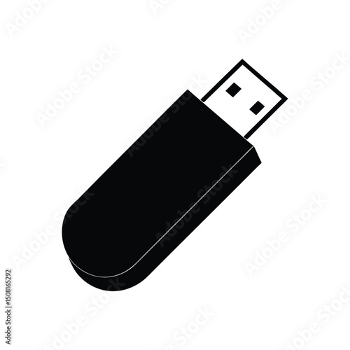 A silhouette USB drive vector art illustration