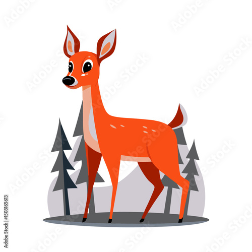 Flat Design Deer Character Vector Illustration