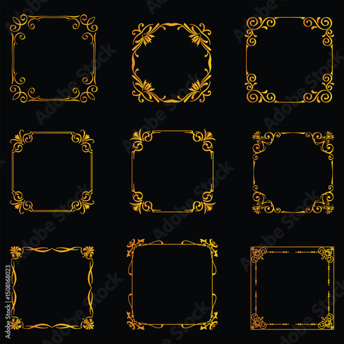 Golden ornamental vector frames collection