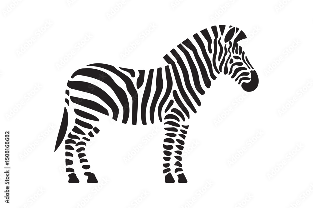 Naklejka premium Striking Black and White Zebra Silhouette Vector Illustration - Wildlife Animal Graphic Design