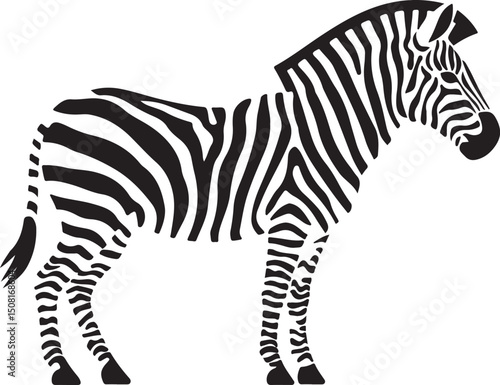 Striking Black and White Zebra Silhouette Vector Illustration - Wildlife Animal Graphic Design