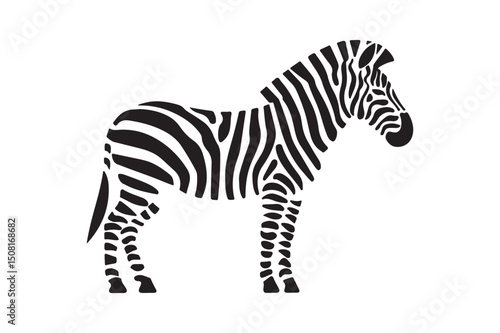 Striking Black and White Zebra Silhouette Vector Illustration - Wildlife Animal Graphic Design