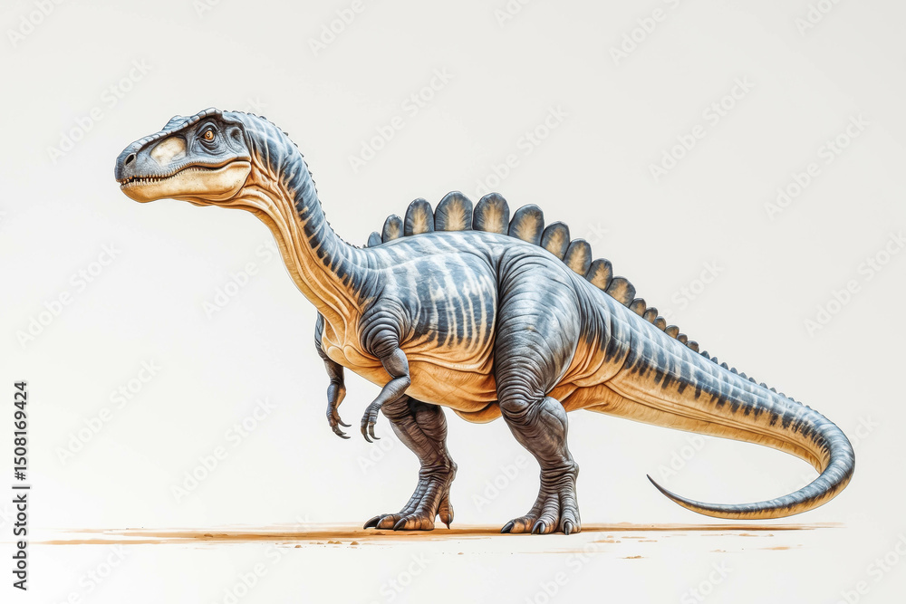 Fototapeta premium Spinosaurus Dinosaur Illustration: Jurassic Prehistoric Artwork of a Massive Extinct Predator in Its Natural Marine Habitat