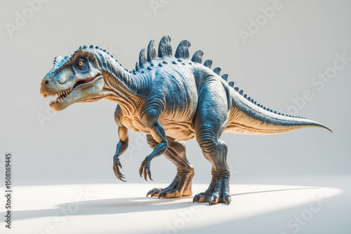 Animated Spinosaurid Dinosaur: 3D Blue Scaled Prehistoric Creature in Fantasy Artwork for Graphic Children's Illustration and Cartoon Character Design