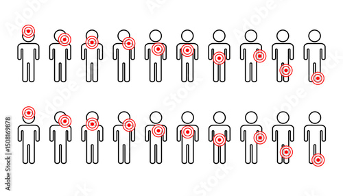 様々な場所の痛みを持った人物をイメージしたアイコンセット