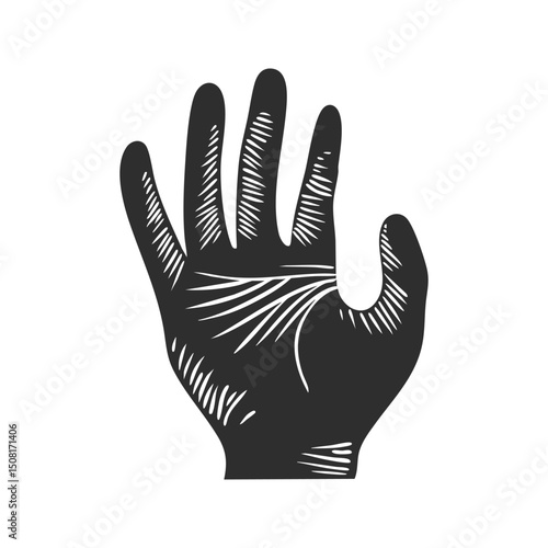 Hand Palm Silhouette With Line Details Illustration. Symbolizing Palmistry And Fortune Telling. Isolated Vector Illustration