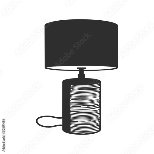 Table Lamp With Cylindrical Base Silhouette Illustration. Modern Lighting Design And Home Decor Element Isolated Vector Illustration