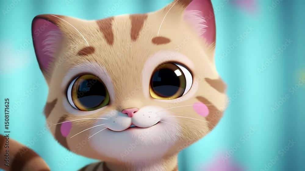 Close Up Adorable Kawaii Cat 3D Render with Soft Pastel Colors for Children's Illustration Cartoon Animation with Big Eyes Pink Cheeks Blurry Background Close Up Adorable Kawaii Cat 3D Render with Soft Pastel Colors for Children's Illustration Cartoon Animation with Big Eyes Pink Cheeks Blurry Background