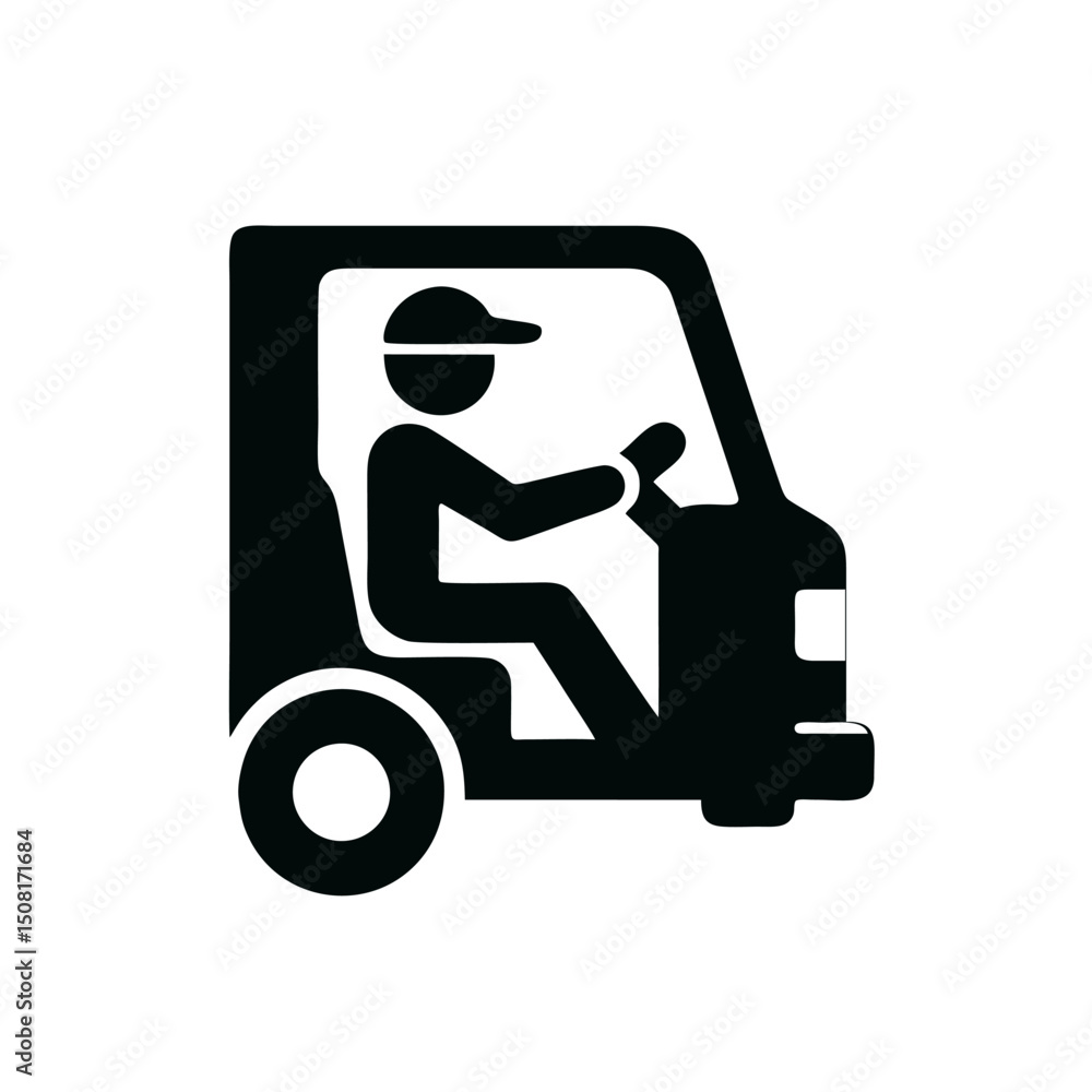 Silhouette Truck Driver Logo, Driver Inside Cabin Silhouette Truck Driver Logo, Driver Inside Cabin