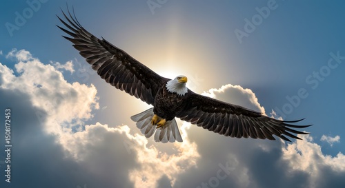 Wallpaper Mural Majestic Bald Eagle Soaring Through Sunlit Clouds Torontodigital.ca