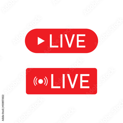 Live streaming icon. Red live buttons. Audience on live button. Social media livestream frame. Broadcasting, Online Video and Podcasts