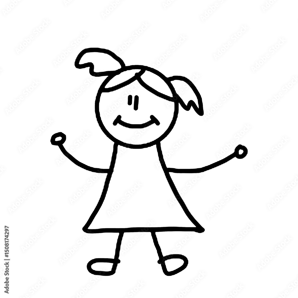 happy girl drawing cute illustration hand drawn children style line art.eps happy girl drawing cute illustration hand drawn children style line art.eps