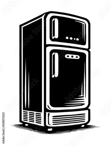 vintage refrigerator vector illustration in monochrome retro style