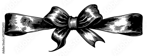 vintage bow ribbon vector illustration in black and white sketch style
