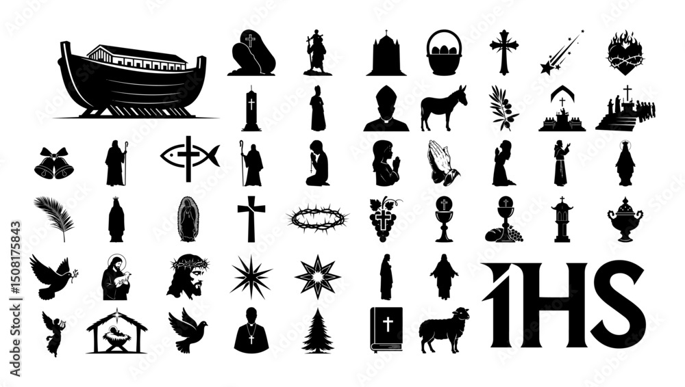Obraz premium christian religious icons and symbols vector collection