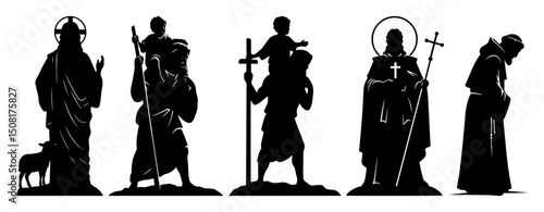 saints and pilgrims christian figures in silhouette illustration
