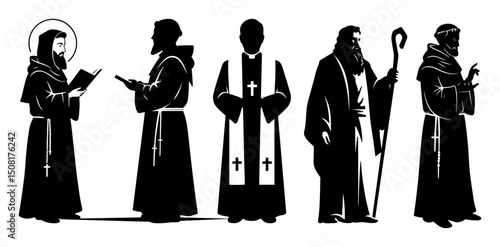 religious clergy figures in silhouette vector illustration