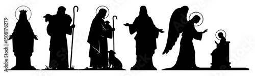 religious figures including virgin mary jesus and angels silhouette