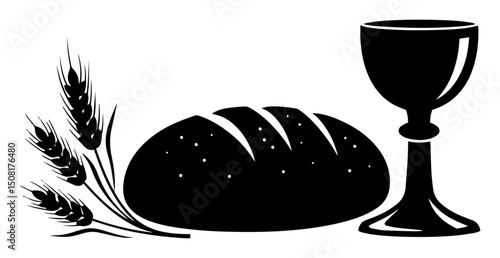 bread wheat chalice communion elements silhouette vector shape black engraving laser cutting