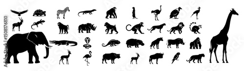 african animals collection silhouette vector shapes black engraving laser cutting