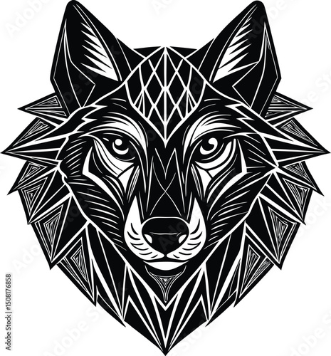 Geometric Wolf Head Vector Polygonal Wolf Illustration Tribal Style Wolf Face Low Poly Wolf Head Design