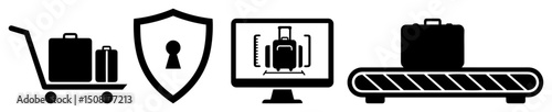 airport luggage and security icons black silhouette shape vector