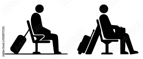 airport waiting passengers with luggage black silhouette shape vector