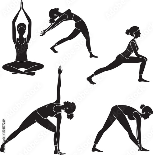 silhouettes of yoga poses