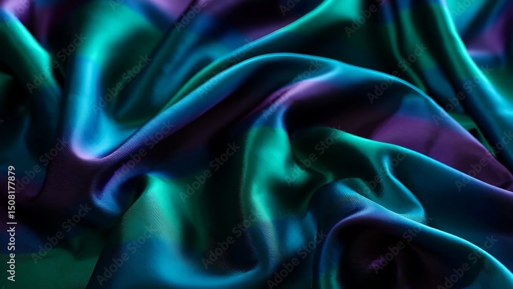 Obraz premium Abstract iridescent fabric background with flowing waves and vibrant color gradients