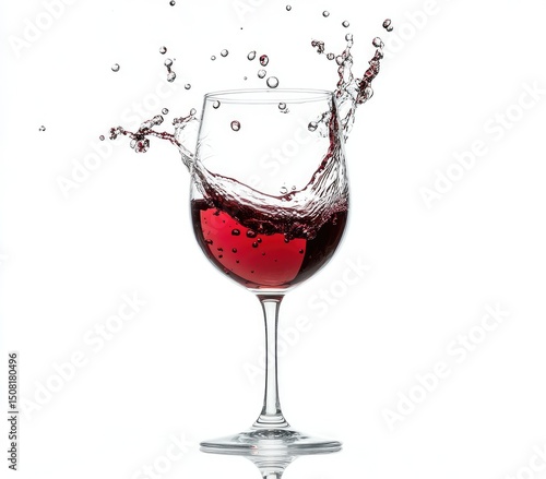 Red wine glass with splashing liquid
