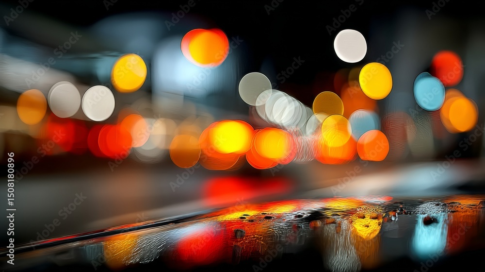Dynamic bokeh lights in urban night spotlight colorful dot reflections blurred background city environment Dynamic bokeh lights in urban night spotlight colorful dot reflections blurred background city environment