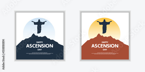 Set Happy ascension day poster template for social media, cover, flyer.