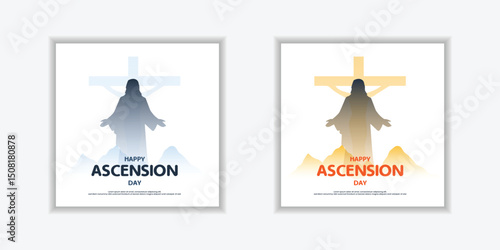 Set Happy ascension day poster template for social media, cover, flyer.