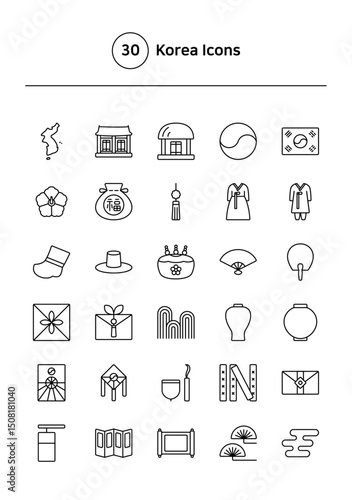 Korea vector line icons set.