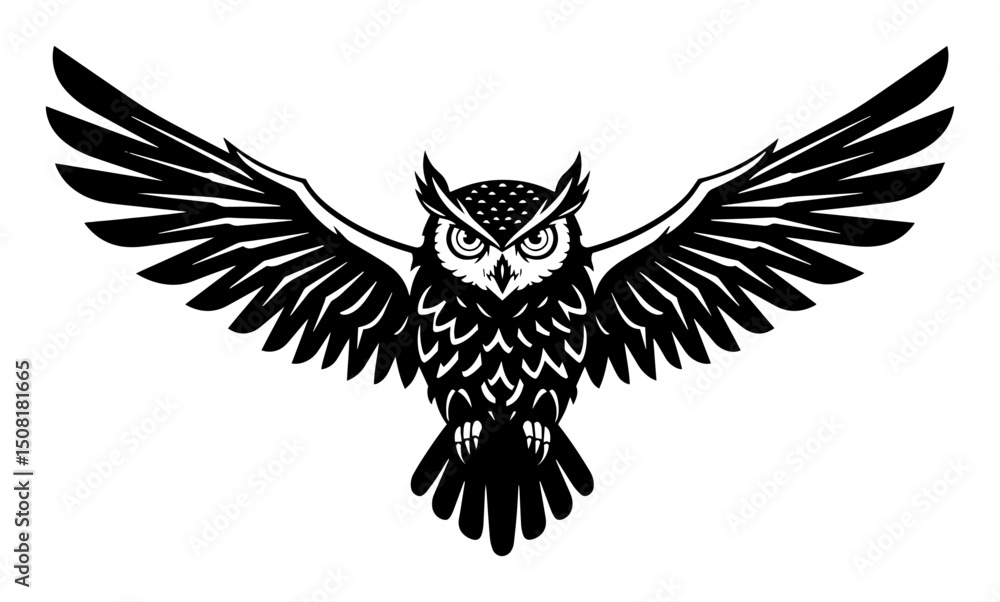 Obraz premium owl with wings spread vector silhouette