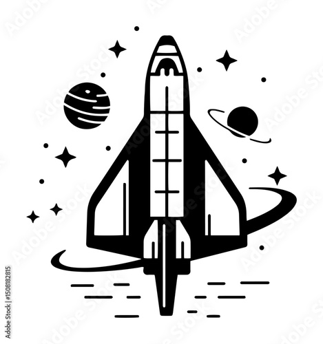space shuttle with stars and planets vector