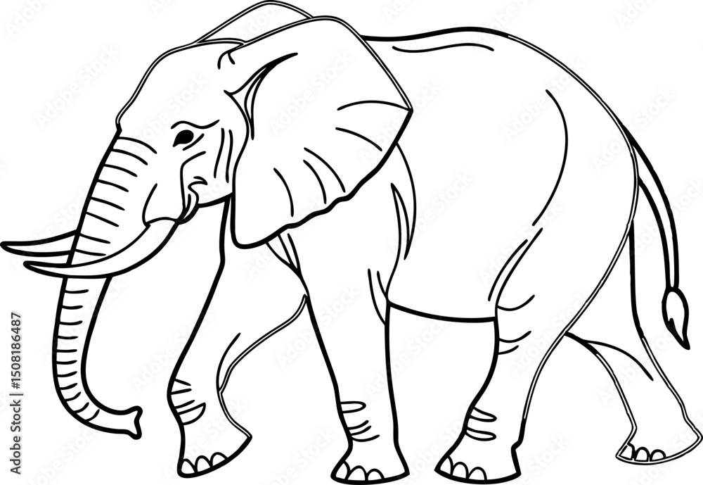 Fototapeta premium Elephant Line Art Cute Animal Vector Design