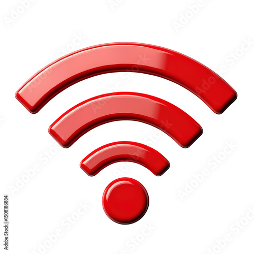 A red wifi symbol consisting of curved lines and a circle on a black background showing connectivity
