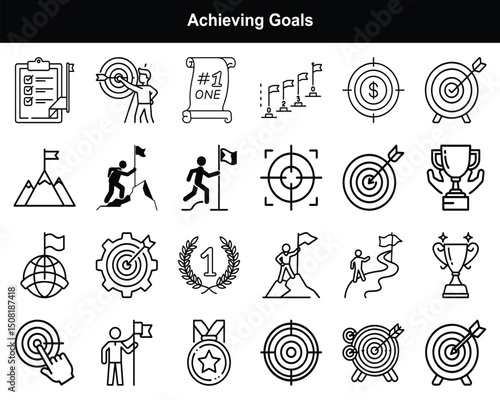 Achieving Goals Icon Set – Success, Target & Motivation Symbols